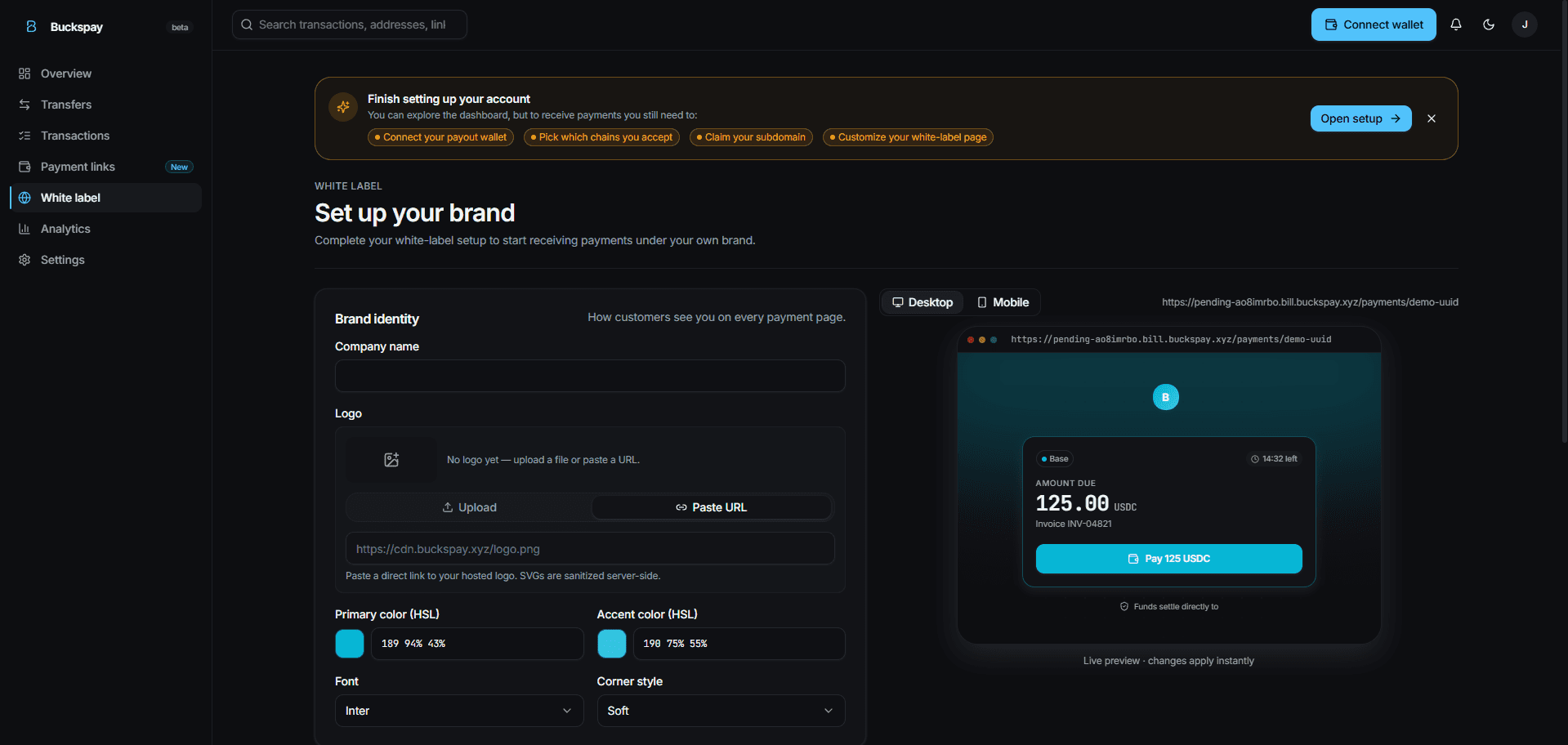 BucksPay dashboard